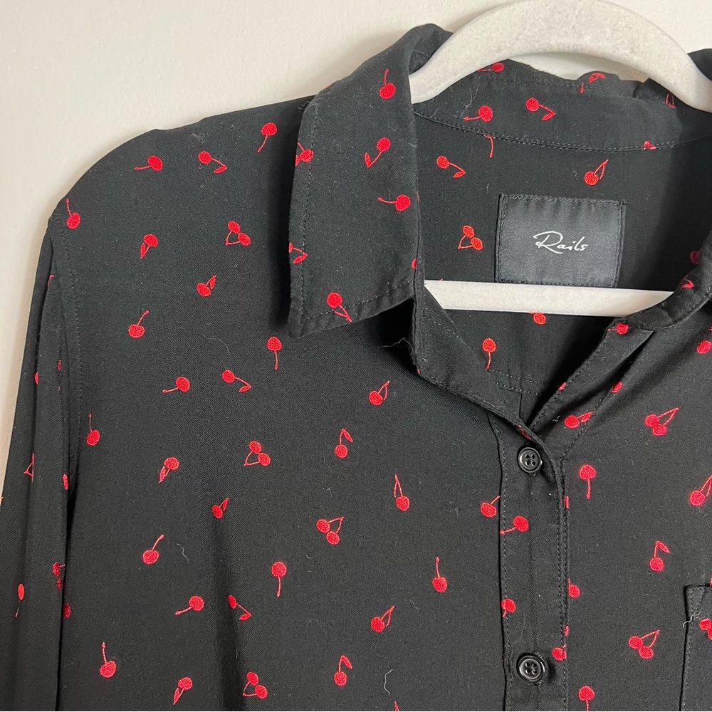 Rails Button Front Blouse-Black Metallic Red Cher… - image 3